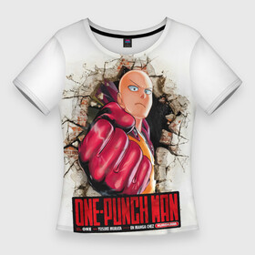 Женская футболка 3D Slim с принтом Сайтама пробивая стены One Punch Man в Новосибирске,  |  | hagemanto | one punch man | one punchman | onepunchman | saitama | sensei | аниме | ван панч мен | ванпанчмен | лысый плащ | манга | сайтама | сильнейший человек | учитель | человек одинудар | человек одного удара