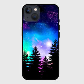 Чехол для iPhone 13 с принтом Космический лес, елки и звезды в Новосибирске,  |  | forest | galaxy | neon | neon space | night | space | stars | sunset | trees | вселенная | галактика | деревья | ёлка | елки | закат | звезды | звезды космос | космические краски | космос | красочный | лес | неон | неоновый космос