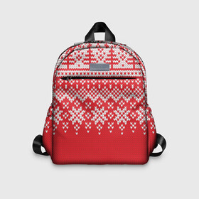 Детский рюкзак 3D с принтом Knitted Pattern в Новосибирске, 100% полиэстер | лямки с регулируемой длиной, сверху петелька, чтобы рюкзак можно было повесить на вешалку. Основное отделение закрывается на молнию, как и внешний карман. Внутри дополнительный карман. По бокам два дополнительных кармашка | background | christmas | holiday | knitted | knitted pattern | pattern | snow | trees | winter | вязаный | вязаный узор | елки | зима | праздник | рождество | снег | узор | фон
