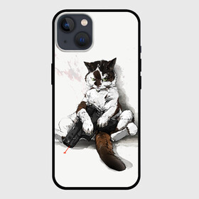 Чехол для iPhone 13 с принтом Котик с пистолетом на стене  мем в Новосибирске,  |  | cat | cats | mem | киса | кот | котенок | котик | котяра | котята | кошечка | кошка | мем | мемы | пистолет