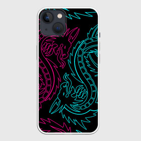 Чехол для iPhone 13 с принтом НЕОНОВЫЕ ДРАКОНЫ   NEON DRAGON в Новосибирске,  |  | china | dragon | japan | neon | texture | драконы | китай | мифология | неон | неоновые драконы | текстура | япония