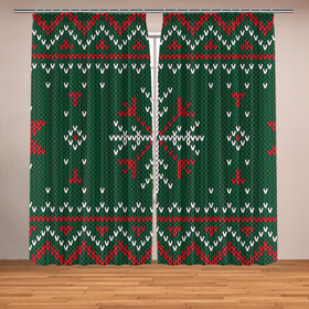 Фотошторы с принтом Knitted Snowflake Pattern в Новосибирске, Блэкаут (светозащита 90%) / Габардин (светозащита 40% | 2 полотна шириной по 145 см; Высота 200-300 см; Крепление: шторная лента (на крючки); | background | christmas | holiday | knitted pattern | pattern | snowflakes | trees | winter | вязаный узор | елки | зима | праздник | рождество | снежинки | узор | фон