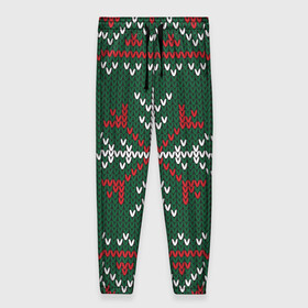 Женские брюки 3D с принтом Knitted Snowflake Pattern в Новосибирске, полиэстер 100% | прямой крой, два кармана без застежек по бокам, с мягкой трикотажной резинкой на поясе и по низу штанин. В поясе для дополнительного комфорта — широкие завязки | background | christmas | holiday | knitted pattern | pattern | snowflakes | trees | winter | вязаный узор | елки | зима | праздник | рождество | снежинки | узор | фон
