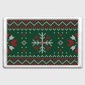 Магнит 45*70 с принтом Knitted Snowflake Pattern в Новосибирске, Пластик | Размер: 78*52 мм; Размер печати: 70*45 | background | christmas | holiday | knitted pattern | pattern | snowflakes | trees | winter | вязаный узор | елки | зима | праздник | рождество | снежинки | узор | фон