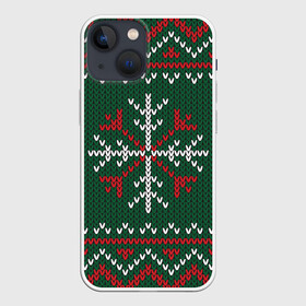 Чехол для iPhone 13 mini с принтом Knitted Snowflake Pattern в Новосибирске,  |  | background | christmas | holiday | knitted pattern | pattern | snowflakes | trees | winter | вязаный узор | елки | зима | праздник | рождество | снежинки | узор | фон