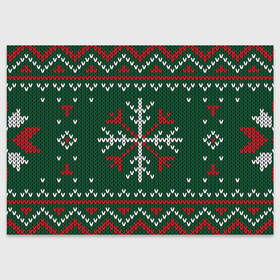 Поздравительная открытка с принтом Knitted Snowflake Pattern в Новосибирске, 100% бумага | плотность бумаги 280 г/м2, матовая, на обратной стороне линовка и место для марки
 | background | christmas | holiday | knitted pattern | pattern | snowflakes | trees | winter | вязаный узор | елки | зима | праздник | рождество | снежинки | узор | фон