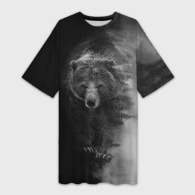 Платье-футболка 3D с принтом EVIL BEAR в Новосибирске,  |  | животное | зверь | злой медведь | злой хищник | лес | оскал медведя | охота | охотник | подарок мужчине | природа | тайга