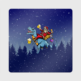 Магнит виниловый Квадрат с принтом Санта Клаус на Пивозавре в Новосибирске, полимерный материал с магнитным слоем | размер 9*9 см, закругленные углы | christmas | santa | дед мороз | динозавр | елка | зима | новый год | подарок | рождество | санта | снег | снежинка