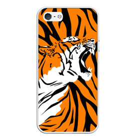 Чехол для iPhone 5/5S матовый с принтом Тигровый окрас в Новосибирске, Силикон | Область печати: задняя сторона чехла, без боковых панелей | 2022 | aggressive | brindle color | fangs | in profile | new year | open mouth | predator | tiger | year of the tiger | агрессивный | в профиль | год тигра | клыки | новый год | открытая пасть | тигр | тигровый окрас | хищник