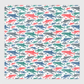 Магнитный плакат 3Х3 с принтом Разноцветные Акулы в Новосибирске, Полимерный материал с магнитным слоем | 9 деталей размером 9*9 см | fish | ocean | predator | shark | white shark | акула | белая акула | зубы | море | морской хищник | океан | рыба | хищная рыба | хищник