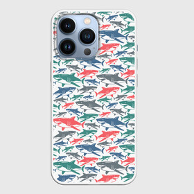 Чехол для iPhone 13 Pro с принтом Разноцветные Акулы в Новосибирске,  |  | fish | ocean | predator | shark | white shark | акула | белая акула | зубы | море | морской хищник | океан | рыба | хищная рыба | хищник