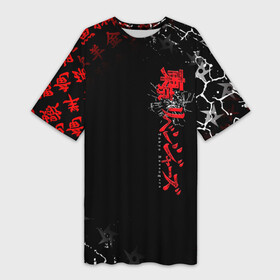 Платье-футболка 3D с принтом TOKYO REVENGERS RED STYLE TEAM в Новосибирске,  |  | anime | draken | mikey | tokyorevengers | walhalla | аниме | вальгала | дракен | иероглифы | кэн | манга | мандзиро | микки | рюгудзи | сано | символы | токийские мстители