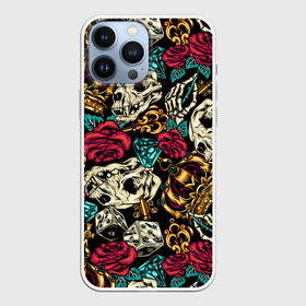 Чехол для iPhone 13 Pro Max с принтом Узор для хипстера в Новосибирске,  |  | crown | diamond | fashion | hipster | key | leaf | pattern | rose | skull | vanguard | авангард | алмаз | бриллиант | ключ | корона | лист | мода | роза | узор | хипстер | череп