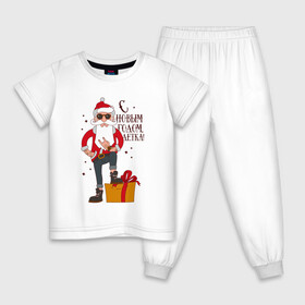Детская пижама хлопок с принтом С НОВЫМ ГОДОМ, ДЕТКА в Новосибирске, 100% хлопок |  брюки и футболка прямого кроя, без карманов, на брюках мягкая резинка на поясе и по низу штанин
 | art | christmas | drawing | funny | gift | hipster | new year | rocker | santa claus | tough grandfather | арт | дед мороз | крутой дед | новый год | подарок | прикол | рисунок | рождество | рокер | санта клаус | хипстер