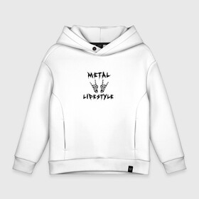 Детское худи Oversize хлопок с принтом Металлика Metallica рок в Новосибирске, френч-терри — 70% хлопок, 30% полиэстер. Мягкий теплый начес внутри —100% хлопок | боковые карманы, эластичные манжеты и нижняя кромка, капюшон на магнитной кнопке | metallica | группа | металлика | музыка | рок