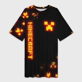 Платье-футболка 3D с принтом MINECRAFT ОГНЕННЫЙ КРИПЕР в Новосибирске,  |  | block | creeper | cube | fire | flame | minecraft | pixel | tnt | блок | гаст | геометрия | крафт | крипер | кубики | майнкрафт | огеннный крипер | огонь | пиксели | пламя | тнт