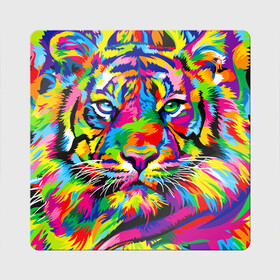 Магнит виниловый Квадрат с принтом Тигр в стиле поп арт в Новосибирске, полимерный материал с магнитным слоем | размер 9*9 см, закругленные углы | Тематика изображения на принте: 2022 | art | beast | mosaic | multicolored head | new year | pop art | predator | rainbow | tiger | year of the tiger | год тигра | зверь | искусство | мозаика | новый год | радужный | разноцветная голова | тигр | хищник