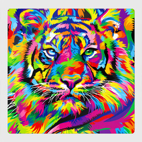 Магнитный плакат 3Х3 с принтом Тигр в стиле поп арт в Новосибирске, Полимерный материал с магнитным слоем | 9 деталей размером 9*9 см | Тематика изображения на принте: 2022 | art | beast | mosaic | multicolored head | new year | pop art | predator | rainbow | tiger | year of the tiger | год тигра | зверь | искусство | мозаика | новый год | радужный | разноцветная голова | тигр | хищник