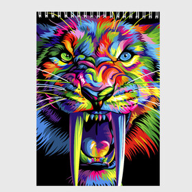 Скетчбук с принтом Саблезубый тигр в стиле поп арт в Новосибирске, 100% бумага
 | 48 листов, плотность листов — 100 г/м2, плотность картонной обложки — 250 г/м2. Листы скреплены сверху удобной пружинной спиралью | 2022 | art | beast | colorful head | mosaic | new year | pop art | predator | rainbow | sabertoothed tiger | year of the tiger | большие клыки | год тигра | зверь | искусство | мозаика | новый год | радужный | разноцветная голова | саблезубый тиг