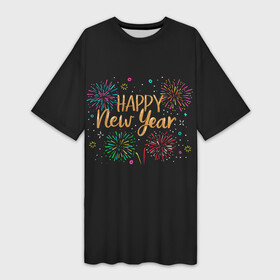 Платье-футболка 3D с принтом Fireworks Explosinons. Happy New Year в Новосибирске,  |  | 2022 | 22 | claps | explosion | fireworks | happy | new | paint | rain | salute | snow | year | взрыв | год | дождик | краски | новый | салюта | снег | фейерверк | хлопки