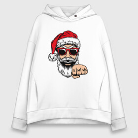 Женское худи Oversize хлопок с принтом Bad Santa xmas Плохой Санта в Новосибирске, френч-терри — 70% хлопок, 30% полиэстер. Мягкий теплый начес внутри —100% хлопок | боковые карманы, эластичные манжеты и нижняя кромка, капюшон на магнитной кнопке | 2022 | santa | дед мороз | новый год | новый год 2022 | санта