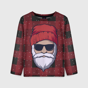 Детский лонгслив 3D с принтом SANTA HIPSTER | САНТА ХИПСТЕР в Новосибирске, 100% полиэстер | длинные рукава, круглый вырез горловины, полуприлегающий силуэт
 | Тематика изображения на принте: 2022 | bad | christmas | cold | dab | dub | hipster | klaus | merry | new | santa | snow | winter | year | год | даб | зима | клаус | мороз | новый | рождество | санта | снег | хипстер | холод