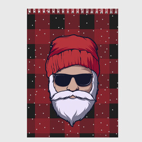 Скетчбук с принтом SANTA HIPSTER | САНТА ХИПСТЕР в Новосибирске, 100% бумага
 | 48 листов, плотность листов — 100 г/м2, плотность картонной обложки — 250 г/м2. Листы скреплены сверху удобной пружинной спиралью | 2022 | bad | christmas | cold | dab | dub | hipster | klaus | merry | new | santa | snow | winter | year | год | даб | зима | клаус | мороз | новый | рождество | санта | снег | хипстер | холод