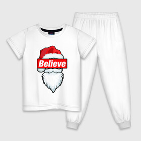 Детская пижама хлопок с принтом I Believe In Santa | Я Верю В Санту в Новосибирске, 100% хлопок |  брюки и футболка прямого кроя, без карманов, на брюках мягкая резинка на поясе и по низу штанин
 | Тематика изображения на принте: 2022 | believe | christmas | cold | klaus | merry | new | santa | winter | year | верить | год | дед | зима | клаус | мороз | новый | рождество | санта | холод