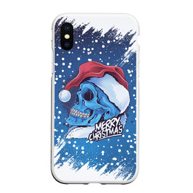 Чехол для iPhone XS Max матовый с принтом Merry Christmas | Счастливого Рождества | Skull в Новосибирске, Силикон | Область печати: задняя сторона чехла, без боковых панелей | 2022 | christmas | cold | klaus | merry | new | santa | skull | snow | winter | year | год | дед | зима | клаус | мороз | новый | рождество | санта | скелет | снег | холод | череп