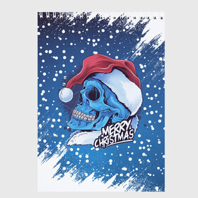 Скетчбук с принтом Merry Christmas | Счастливого Рождества | Skull в Новосибирске, 100% бумага
 | 48 листов, плотность листов — 100 г/м2, плотность картонной обложки — 250 г/м2. Листы скреплены сверху удобной пружинной спиралью | Тематика изображения на принте: 2022 | christmas | cold | klaus | merry | new | santa | skull | snow | winter | year | год | дед | зима | клаус | мороз | новый | рождество | санта | скелет | снег | холод | череп