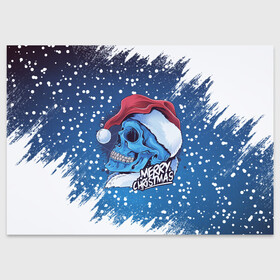 Поздравительная открытка с принтом Merry Christmas | Счастливого Рождества | Skull в Новосибирске, 100% бумага | плотность бумаги 280 г/м2, матовая, на обратной стороне линовка и место для марки
 | 2022 | christmas | cold | klaus | merry | new | santa | skull | snow | winter | year | год | дед | зима | клаус | мороз | новый | рождество | санта | скелет | снег | холод | череп