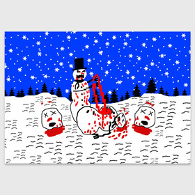 Поздравительная открытка с принтом ЗЛОЙ СНЕГОВИК   ЗИМА СКОРО 2022 в Новосибирске, 100% бумага | плотность бумаги 280 г/м2, матовая, на обратной стороне линовка и место для марки
 | Тематика изображения на принте: 2022 | beast | merry christmas | new year | red bow | santa hat | snow | tiger | winter | winter is coming | year of the tiger | год тигра | дед мороз | животные | звери | зверь | зима | зима 2022 | зима близко | новогодний свитер | новогодний у