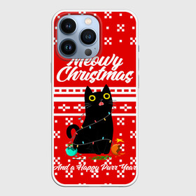 Чехол для iPhone 13 Pro с принтом MEOW | CHRISTMAS в Новосибирске,  |  | 2020 | 2021 | 2022 | christmas | meow | meowy christmas | merry | кот | леденец | мяу | нг | новогодний | новый год | олени | рождество | свитер | узоры