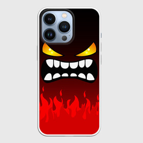 Чехол для iPhone 13 Pro с принтом GEOMETRY DASH ЯРОСТНЫЙ ДЕМОН в Новосибирске,  |  | 2d | arcade | demon | fire | flame | game | geometry dash | meltdown | robtop | smile | аркада | геометрический тире | демон | огонь | пламя | раннер | смайлы | эмоции