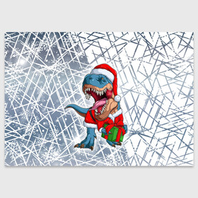 Поздравительная открытка с принтом Санта Динозавр   Dinosanta в Новосибирске, 100% бумага | плотность бумаги 280 г/м2, матовая, на обратной стороне линовка и место для марки
 | christmas | dinosaur | santa | дед мороз | динозавр | елка | зима | новый год | подарок | рождество | санта | снег | снежинка