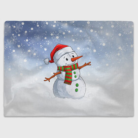 Плед 3D с принтом Веселый Снеговик   Happy Snowman в Новосибирске, 100% полиэстер | закругленные углы, все края обработаны. Ткань не мнется и не растягивается | Тематика изображения на принте: christmas | santa | snowman | дед мороз | елка | зима | новый год | рождество | санта | снег | снеговик | снегурочка | снежинка