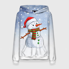Женская толстовка 3D с принтом Веселый Снеговик   Happy Snowman в Новосибирске, 100% полиэстер  | двухслойный капюшон со шнурком для регулировки, мягкие манжеты на рукавах и по низу толстовки, спереди карман-кенгуру с мягким внутренним слоем. | christmas | santa | snowman | дед мороз | елка | зима | новый год | рождество | санта | снег | снеговик | снегурочка | снежинка