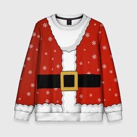 Детский свитшот 3D с принтом Костюм Санты (Дед Мороз) в Новосибирске, 100% полиэстер | свободная посадка, прямой крой, мягкая тканевая резинка на рукавах и понизу свитшота | Тематика изображения на принте: 2021 | 2022 | christmas | merry | merry christmas | new year | snow | sweater | ugly christmas | winter | year of the tiger | год тигра | зима | костюм | новогодний | новогодняя | новый год | рождественский | рождественский свитер | рождество | 