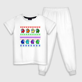 Детская пижама хлопок с принтом Among us Новый год. в Новосибирске, 100% хлопок |  брюки и футболка прямого кроя, без карманов, на брюках мягкая резинка на поясе и по низу штанин
 | Тематика изображения на принте: игра | персонажи | полосы | сердечки | узор