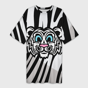 Платье-футболка 3D с принтом Забавный Белый тигр в Новосибирске,  |  | tiger | белый тигр | восточный тигр | год тигра | кошка | тигр | тигренок | хищник