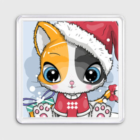 Магнит 55*55 с принтом Новогодняя kitty в Новосибирске, Пластик | Размер: 65*65 мм; Размер печати: 55*55 мм | cat | christmas | kitten | kitty | new year | животные | кот | котенок | котики | кошечка | милота | милый | новогодний | новый год | рождественский | снежный