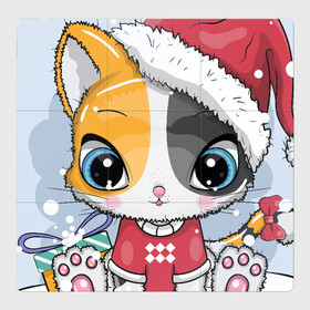 Магнитный плакат 3Х3 с принтом Новогодняя kitty в Новосибирске, Полимерный материал с магнитным слоем | 9 деталей размером 9*9 см | Тематика изображения на принте: cat | christmas | kitten | kitty | new year | животные | кот | котенок | котики | кошечка | милота | милый | новогодний | новый год | рождественский | снежный