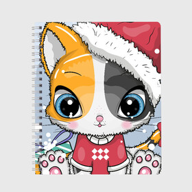 Тетрадь с принтом Новогодняя kitty в Новосибирске, 100% бумага | 48 листов, плотность листов — 60 г/м2, плотность картонной обложки — 250 г/м2. Листы скреплены сбоку удобной пружинной спиралью. Уголки страниц и обложки скругленные. Цвет линий — светло-серый
 | cat | christmas | kitten | kitty | new year | животные | кот | котенок | котики | кошечка | милота | милый | новогодний | новый год | рождественский | снежный