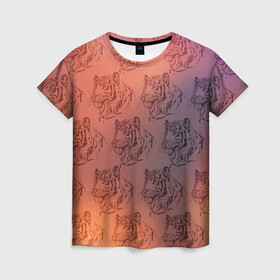 Женская футболка 3D с принтом Тигровый паттерн в Новосибирске, 100% полиэфир ( синтетическое хлопкоподобное полотно) | прямой крой, круглый вырез горловины, длина до линии бедер | 2022 | новый год | оранжевый | паттерн | рисунок | тигр | тигры