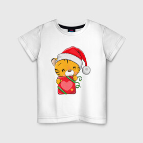 Детская футболка хлопок с принтом Подарок   год тигра в Новосибирске, 100% хлопок | круглый вырез горловины, полуприлегающий силуэт, длина до линии бедер | 2022 | год тигра | новый год | новый год 2022 | символ года | тигр | тигренок | тигрица | тигры