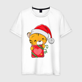 Мужская футболка хлопок с принтом Подарок   год тигра в Новосибирске, 100% хлопок | прямой крой, круглый вырез горловины, длина до линии бедер, слегка спущенное плечо. | 2022 | год тигра | новый год | новый год 2022 | символ года | тигр | тигренок | тигрица | тигры