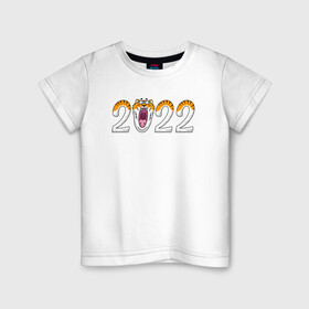 Детская футболка хлопок с принтом Надпись 2022   год тигра в Новосибирске, 100% хлопок | круглый вырез горловины, полуприлегающий силуэт, длина до линии бедер | 2022 | год тигра | новый год | новый год 2022 | символ года | тигр | тигренок | тигрица | тигры