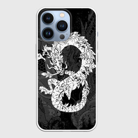 Чехол для iPhone 13 Pro с принтом Белый Дракон Гранж | White Dragon в Новосибирске,  |  | Тематика изображения на принте: beast | dragon | fire | grunge | горелый | дракон | животные | зверь | змей | когти | огонь | пепел | пламя | потертости | узор | чб | японский