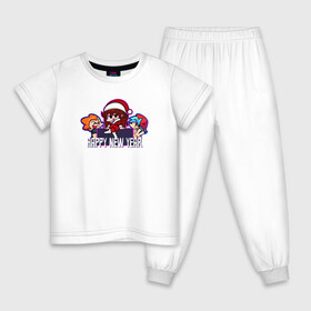 Детская пижама хлопок с принтом FNF Новый год в Новосибирске, 100% хлопок |  брюки и футболка прямого кроя, без карманов, на брюках мягкая резинка на поясе и по низу штанин
 | Тематика изображения на принте: девушка | игра | надпись | персонажи | санта