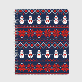Тетрадь с принтом Christmas Background в Новосибирске, 100% бумага | 48 листов, плотность листов — 60 г/м2, плотность картонной обложки — 250 г/м2. Листы скреплены сбоку удобной пружинной спиралью. Уголки страниц и обложки скругленные. Цвет линий — светло-серый
 | background | christmas | holiday | knitted pattern | new year | pattern | snowman | вязаный узор | новый год | праздник | рождество | снеговик | узор | фон